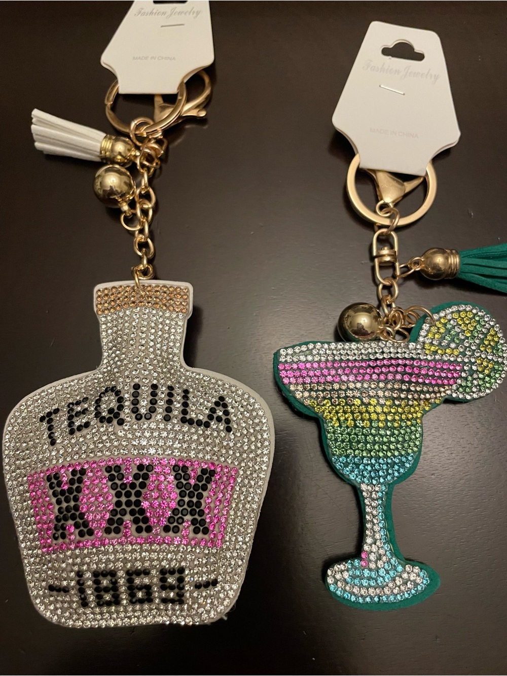 Crystal Tequila Bottle and Margarita Keychain Set/Bagcharm- Rhinestone Accent